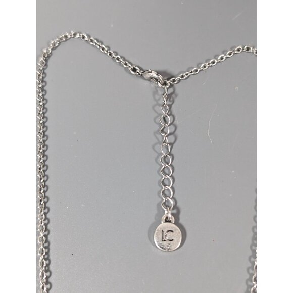 Liz Claiborne Gray Marcasite Square Retro Open Metal Work Statement Necklace 18" - Picture 7 of 8